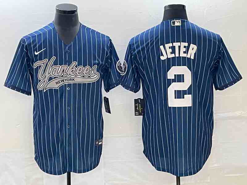 Men's New York Yankees #2 Derek Jeter Navy With Patch Cool Base Stitched Baseball Jersey