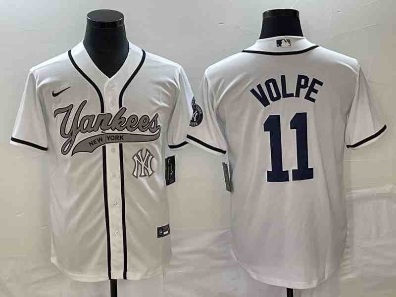 Men's New York Yankees #11 Anthony Volpe Number White Cool Base Stitched Baseball Jersey1