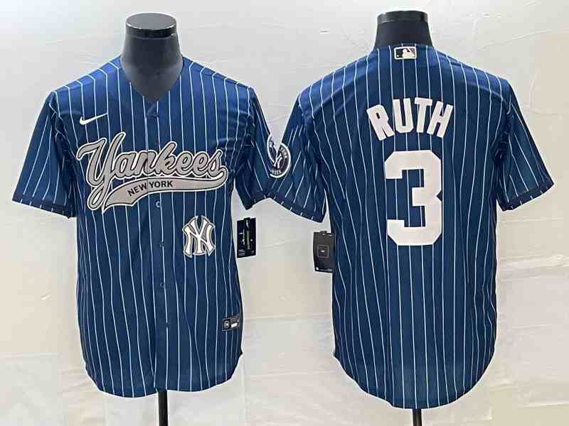 Men's New York Yankees #3 Babe Ruth Navy With Patch Cool Base Stitched Baseball Jersey2