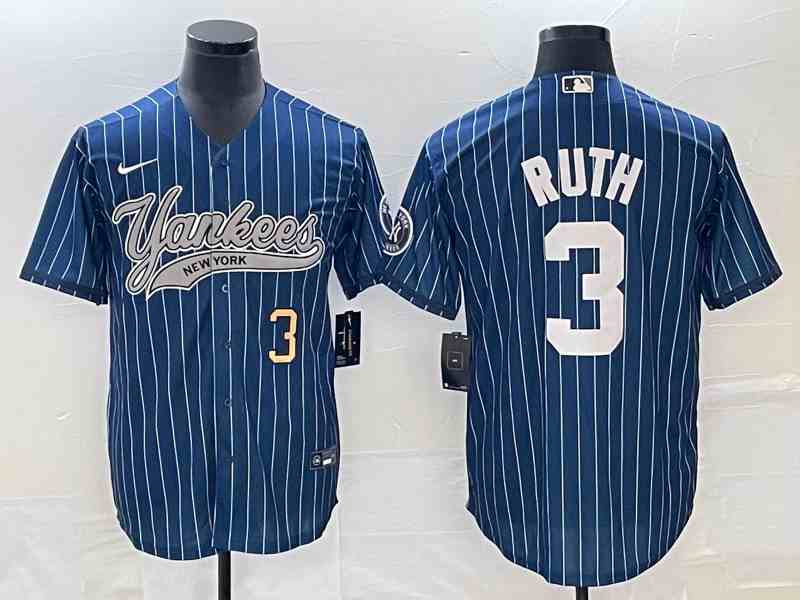 Men's New York Yankees #3 Babe Ruth Navy With Patch Cool Base Stitched Baseball Jersey