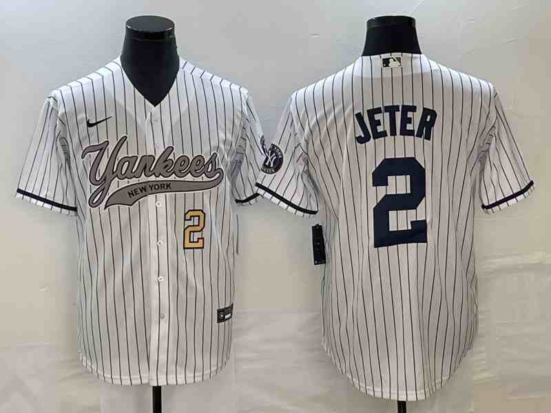Men's New York Yankees #2 Derek Jeter White With Patch Cool Base Stitched Baseball Jersey1