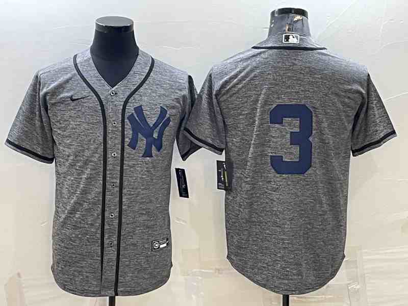 Men's New York Yankees #3 Babe Ruth No Name Grey Gridiron Cool Base Stitched Jersey