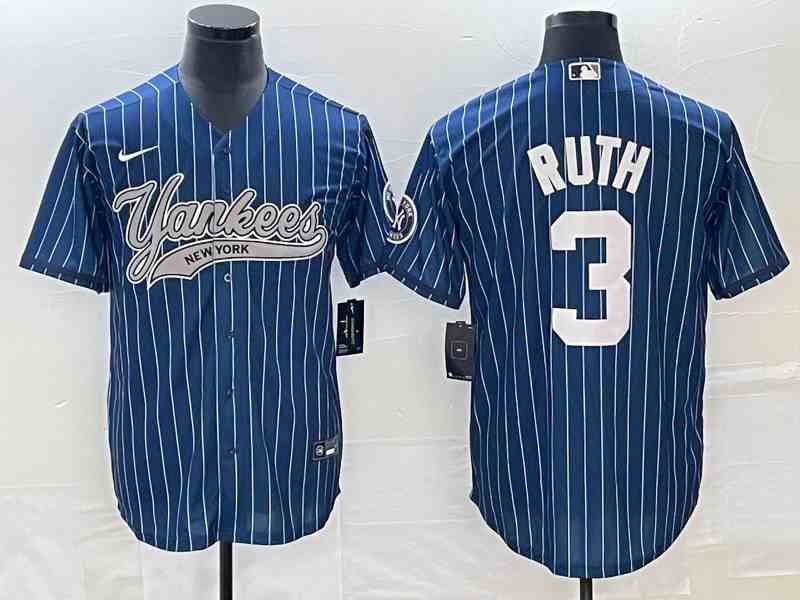 Men's New York Yankees #3 Babe Ruth Navy With Patch Cool Base Stitched Baseball Jersey1