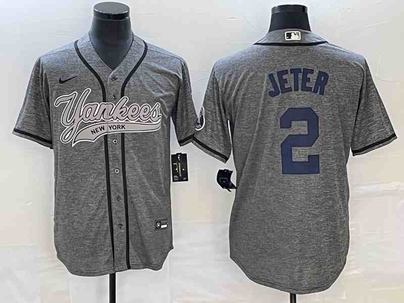 Men's New York Yankees #2 Derek Jeter Gray With Patch Cool Base Stitched Baseball Jersey1