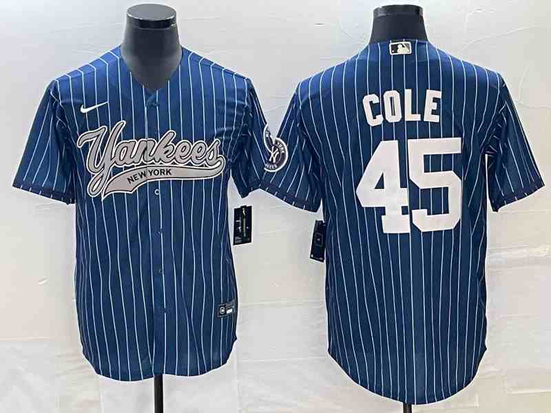 Men's New York Yankees #45 Gerrit Cole Navy With Patch Cool Base Stitched Baseball Jersey