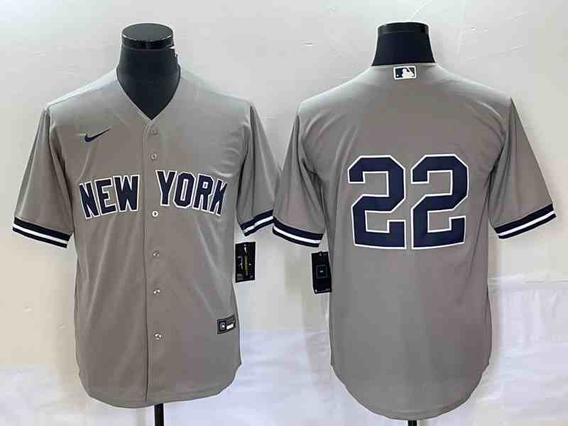 Men's New York Yankees #22 Harrison Bader No Name Grey Cool Base Stitched Baseball Jersey