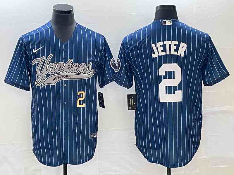 Men's New York Yankees #2 Derek Jeter Navy With Patch Cool Base Stitched Baseball Jersey1