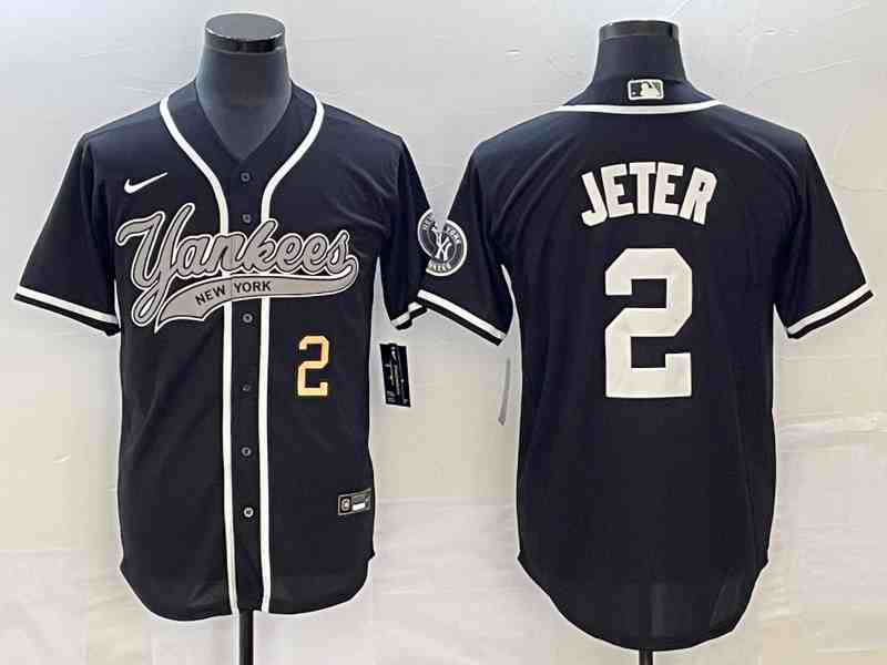 Men's New York Yankees #2 Derek Jeter Black With Patch Cool Base Stitched Baseball Jersey1
