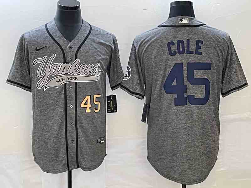 Men's New York Yankees #45 Gerrit Cole Gray With Patch Cool Base Stitched Baseball Jersey1