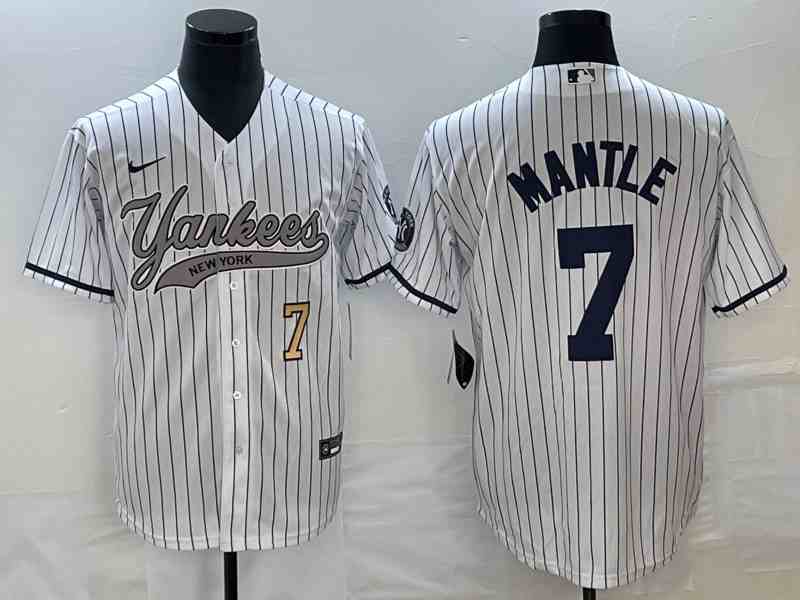 Men's New York Yankees #7 Mickey Mantle White With Patch Cool Base Stitched Baseball Jersey 5