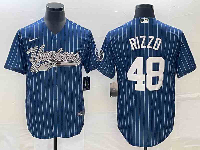Men's New York Yankees #48 Anthony Rizzo Navy With Patch Cool Base Stitched Baseball Jersey2