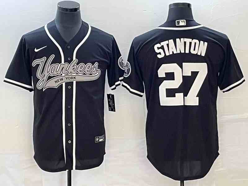 Men's New York Yankees #27 Giancarlo Stanton Black With Patch Cool Base Stitched Baseball Jersey1