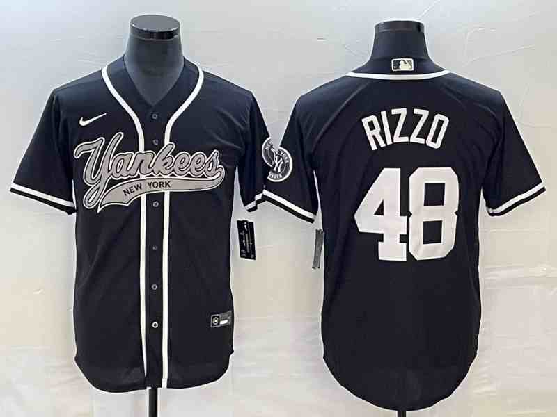 Men's New York Yankees #48 Anthony Rizzo Black With Patch Cool Base Stitched Baseball Jersey1