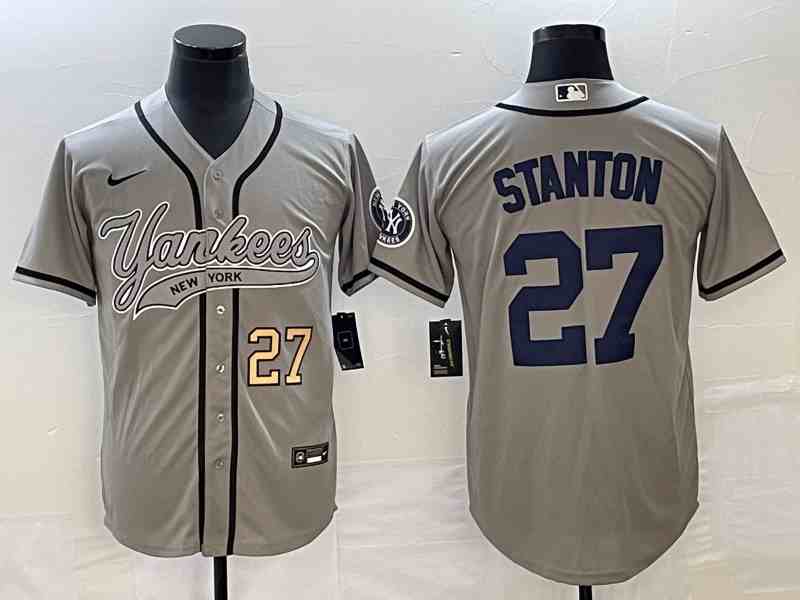 Men's New York Yankees #27 Giancarlo Stanton Gray With Patch Cool Base Stitched Baseball Jersey 3