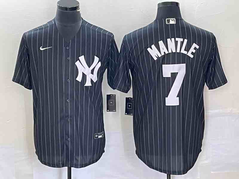 Men's New York Yankees #7 Mickey Mantle Black Pinstripe Cool Base Stitched Baseball Jersey