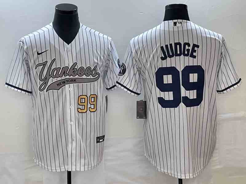 Men's New York Yankees #99 Aaron Judge White With Patch Cool Base Stitched Baseball Jersey2