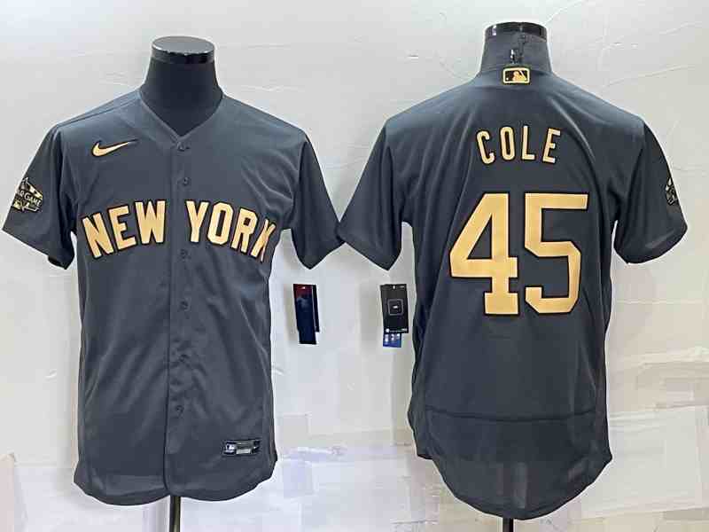 Men's New York Yankees #45 Gerrit Cole Charcoal 2022 All-Star Flex Base Stitched Baseball Jersey