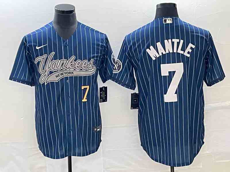Men's New York Yankees #7 Mickey Mantle Navy With Patch Cool Base Stitched Baseball Jersey1