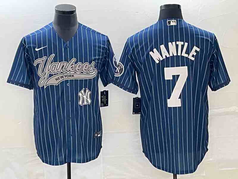 Men's New York Yankees #7 Mickey Mantle Navy With Patch Cool Base Stitched Baseball Jersey2