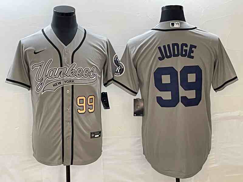 Men's New York Yankees #99 Aaron Judge Gray With Patch Cool Base Stitched Baseball Jersey2
