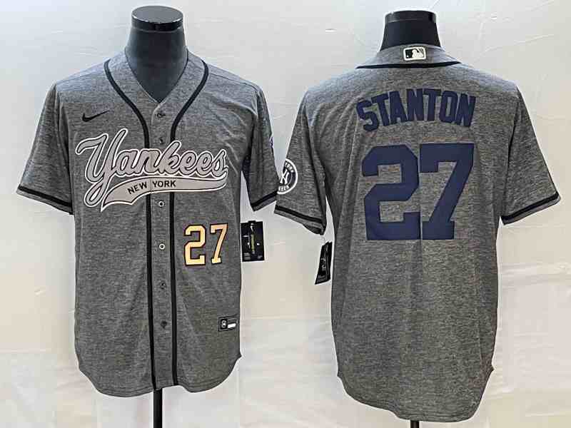 Men's New York Yankees #27 Giancarlo Stanton Gray With Patch Cool Base Stitched Baseball Jersey1