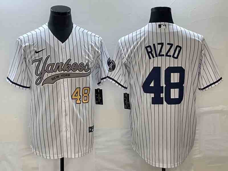 Men's New York Yankees #48 Anthony Rizzo White With Patch Cool Base Stitched Baseball Jersey2