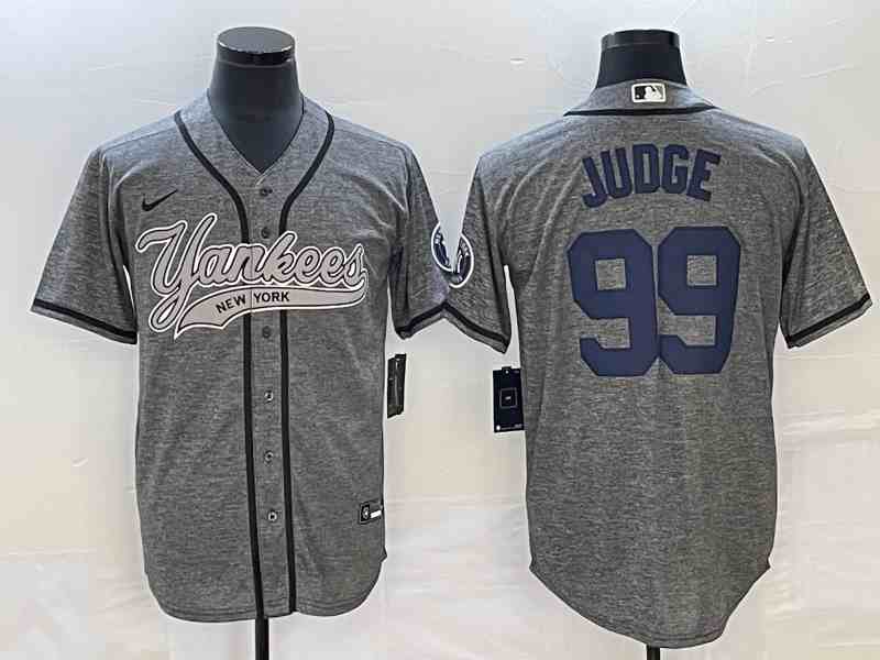 Men's New York Yankees #99 Aaron Judge Gray With Patch Cool Base Stitched Baseball Jersey 1
