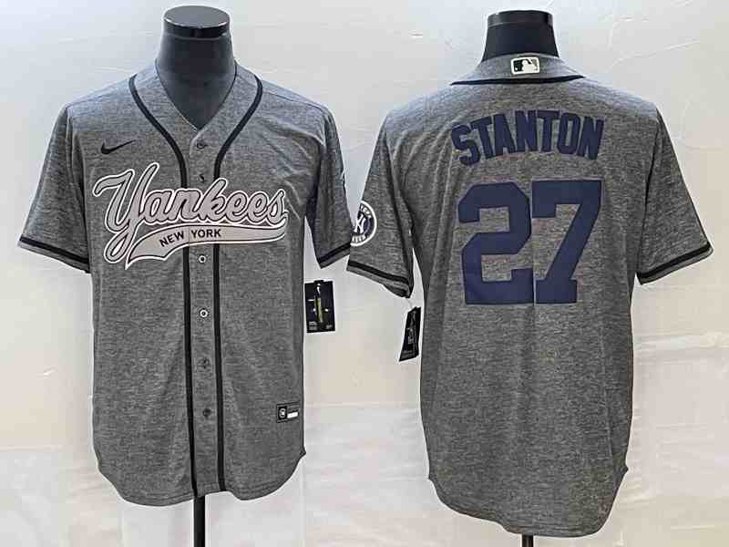 Men's New York Yankees #27 Giancarlo Stanton Gray With Patch Cool Base Stitched Baseball Jersey2