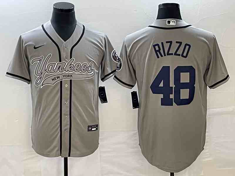 Men's New York Yankees #48 Anthony Rizzo Gray With Patch Cool Base Stitched Baseball Jersey2