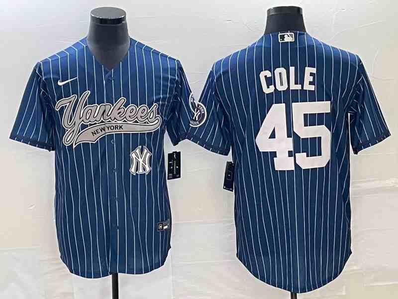 Men's New York Yankees #45 Gerrit Cole Navy With Patch Cool Base Stitched Baseball Jersey2