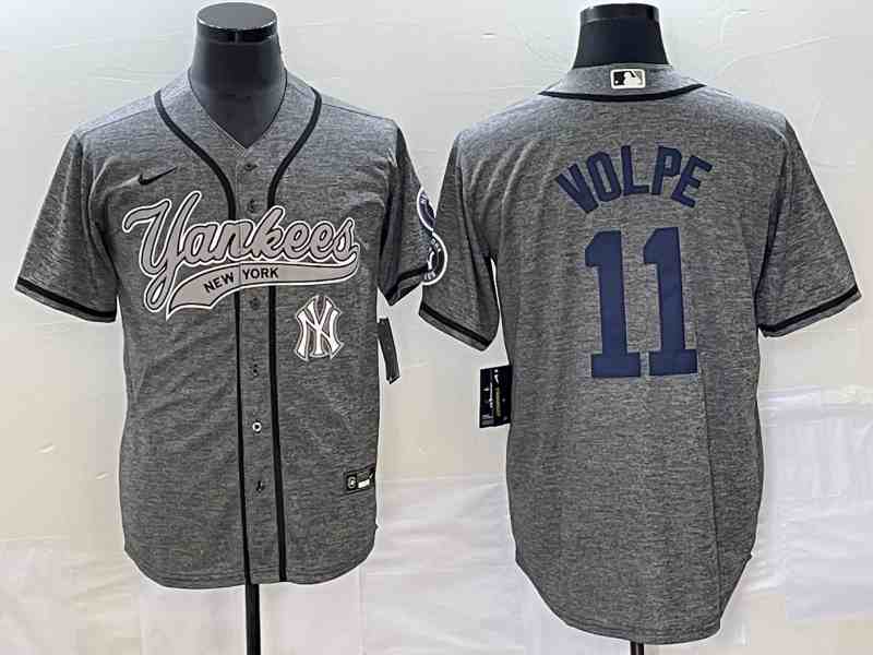 Men's New York Yankees #11 Anthony Volpe Number Grey Gridiron Cool Base Stitched Baseball Jersey1