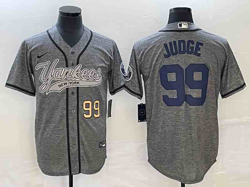Men's New York Yankees #99 Aaron Judge Gray With Patch Cool Base Stitched Baseball Jersey 2