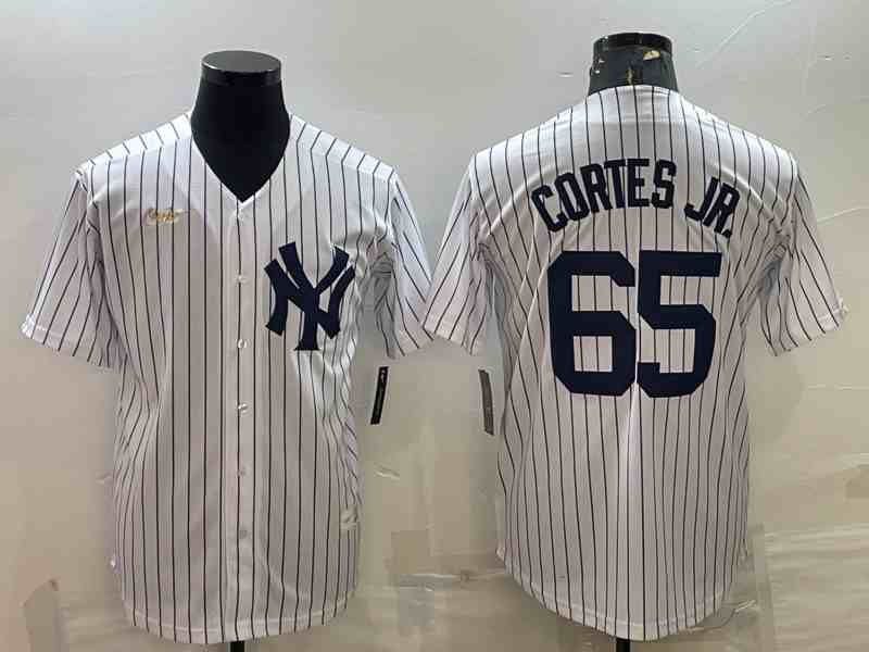 Men's New York Yankees #65 Nestor Cortes Jr White Pinstripe Stitched MLB Cool Base Nike Jersey