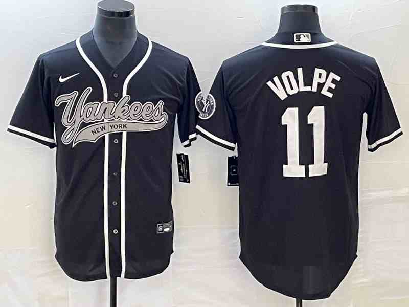 Men's New York Yankees #11 Anthony Volpe Black With Patch Cool Base Stitched Baseball Jersey2
