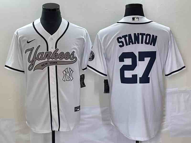 Men's New York Yankees #27 Giancarlo Stanton White With Patch Cool Base Stitched Baseball Jersey (2)