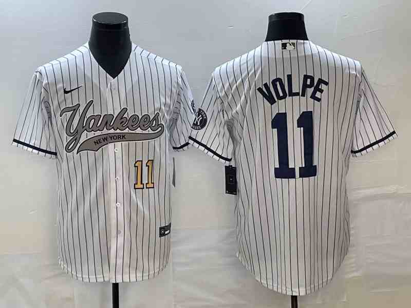 Men's New York Yankees #11 Anthony Volpe White With Patch Cool Base Stitched Baseball Jersey1
