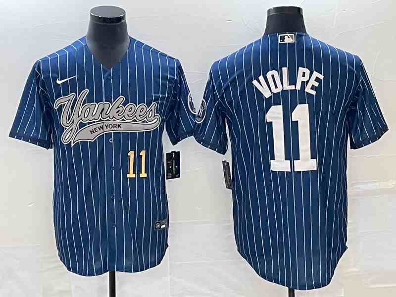Men's New York Yankees #11 Anthony Volpe Navy With Patch Cool Base Stitched Baseball Jersey1