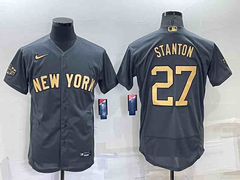 Men's New York Yankees #27 Giancarlo Stanton Grey 2022 All Star Stitched Flex Base Nike Jersey