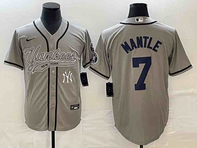 Men's New York Yankees #7 Mickey Mantle Gray With Patch Cool Base Stitched Baseball Jersey1