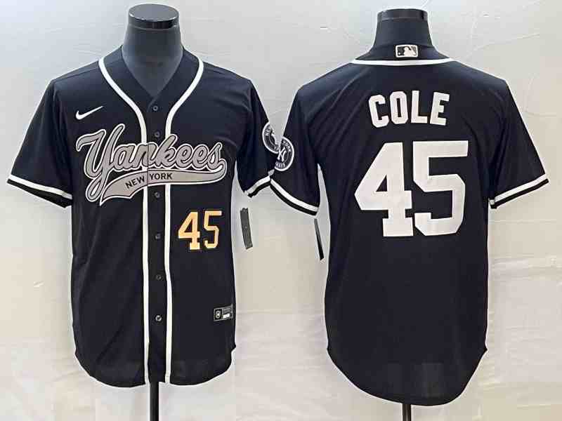 Men's New York Yankees #45 Gerrit Cole Black With Patch Cool Base Stitched Baseball Jersey2