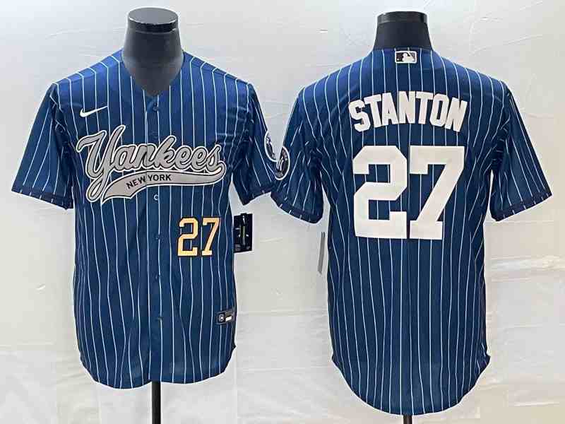 Men's New York Yankees #27 Giancarlo Stanton Navy With Patch Cool Base Stitched Baseball Jersey1
