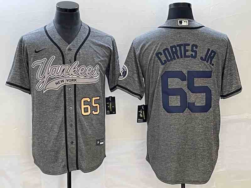 Men's New York Yankees #65 Nestor Cortes Jr Gray With Patch Cool Base Stitched Baseball Jersey1