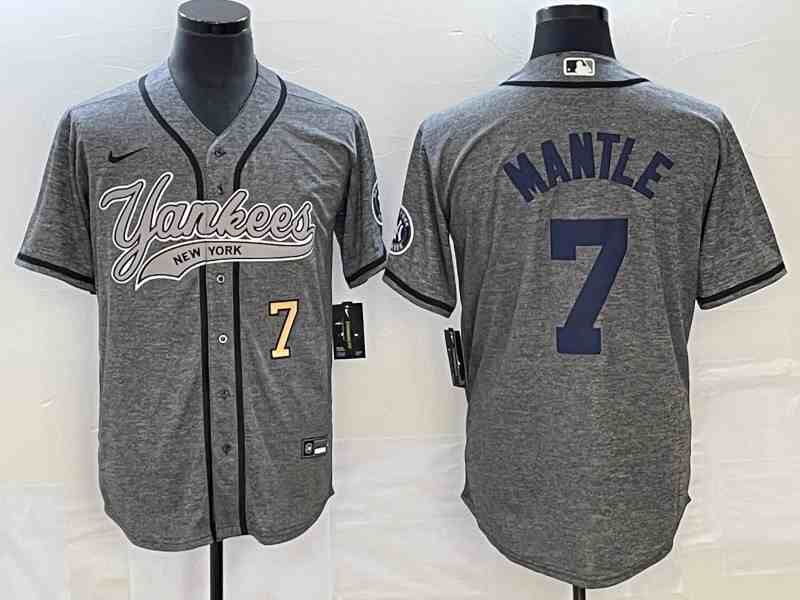 Men's New York Yankees #7 Mickey Mantle  Number Grey Gridiron Cool Base Stitched Baseball Jersey