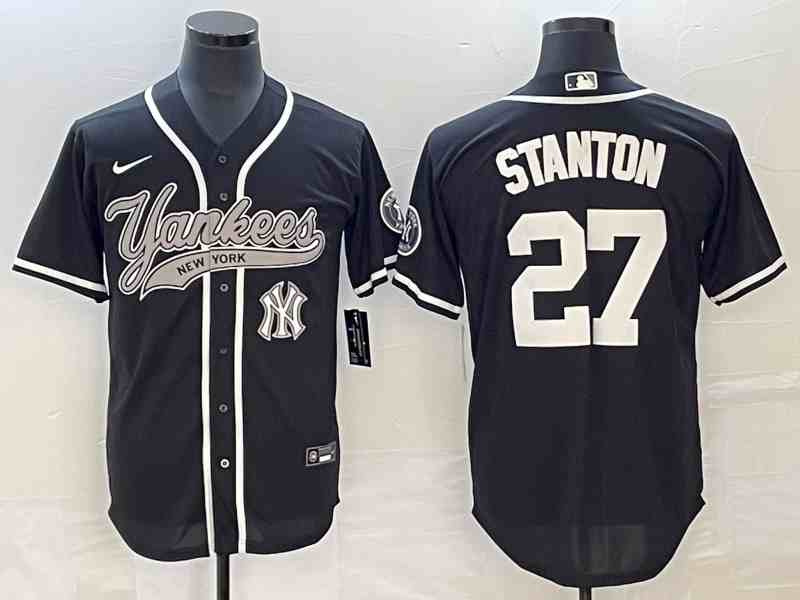 Men's New York Yankees #27 Giancarlo Stanton Black With Patch Cool Base Stitched Baseball Jersey