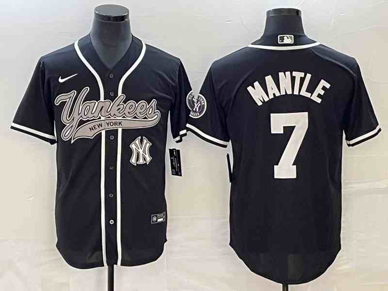 Men's New York Yankees #7 Mickey Mantle  Black With Patch Cool Base Stitched Baseball Jersey1