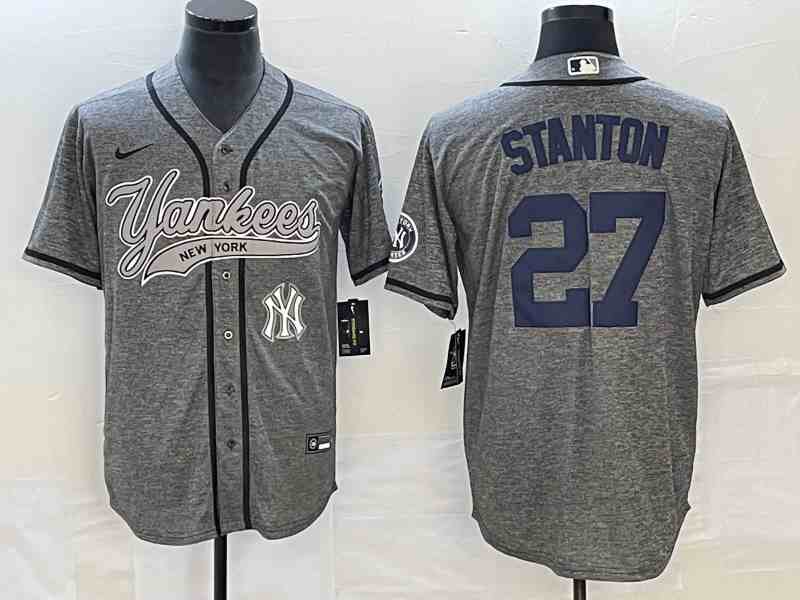 Men's New York Yankees #27 Giancarlo Stanton Gray With Patch Cool Base Stitched Baseball Jersey