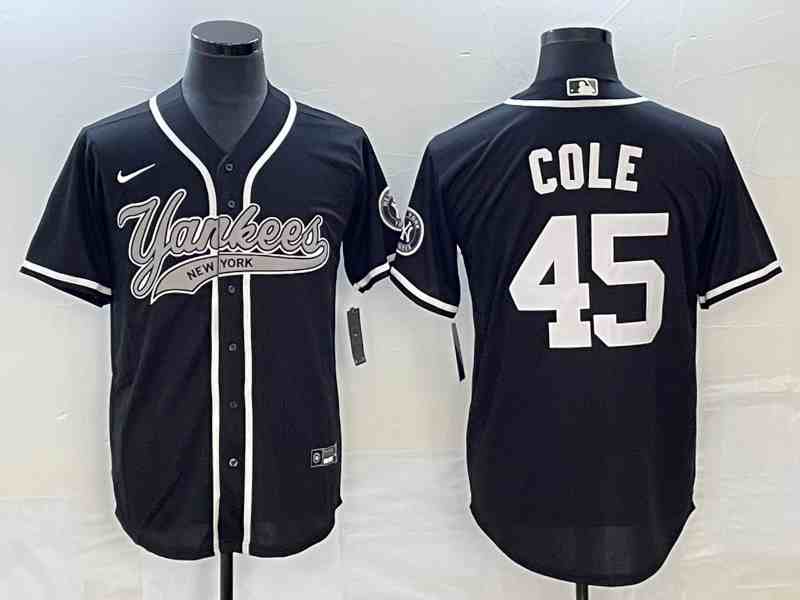 Men's New York Yankees #45 Gerrit Cole Black With Patch Cool Base Stitched Baseball Jersey