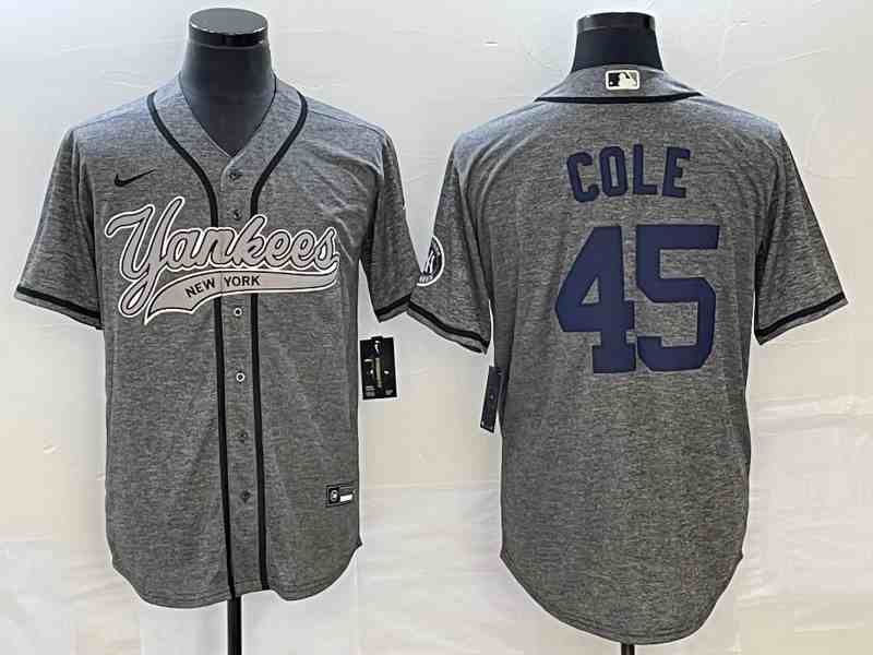 Men's New York Yankees #45 Gerrit Cole Gray With Patch Cool Base Stitched Baseball Jersey2