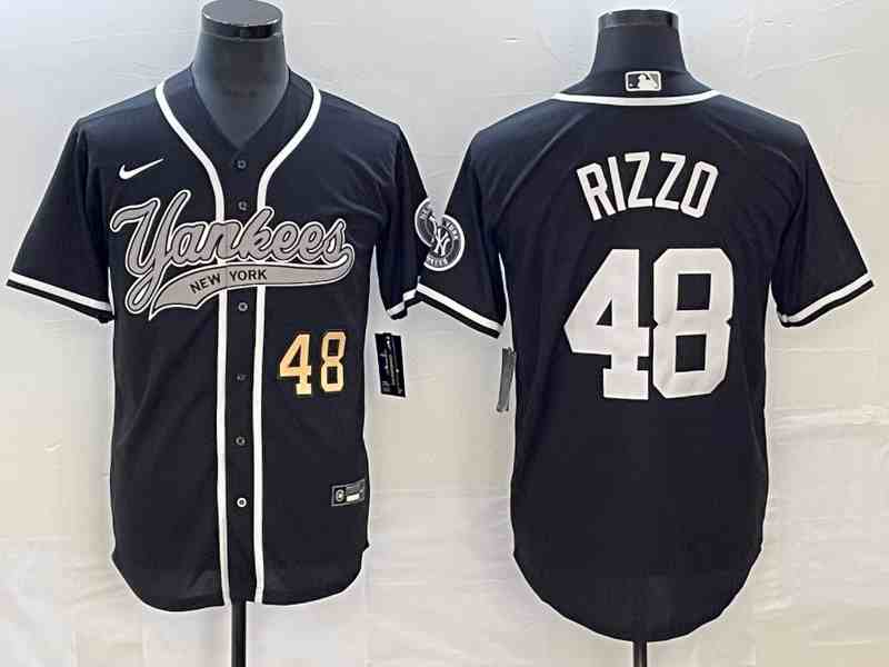 Men's New York Yankees #48 Anthony Rizzo Black With Patch Cool Base Stitched Baseball Jersey12