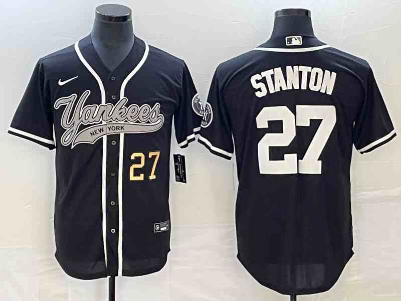 Men's New York Yankees #27 Giancarlo Stanton Black With Patch Cool Base Stitched Baseball Jersey2